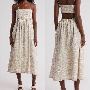 NWT Rachel Parcell‎ Cutout Midi Dress in Cream and Khaki - 12